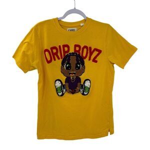 FWRD Denim Drop Boyz Chenille Cotton Yellow T Shirt Small